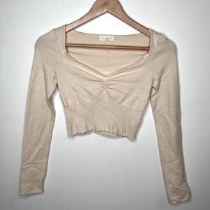 L.A. Hearts Cream Cropped Sweetheart Sweater, XS